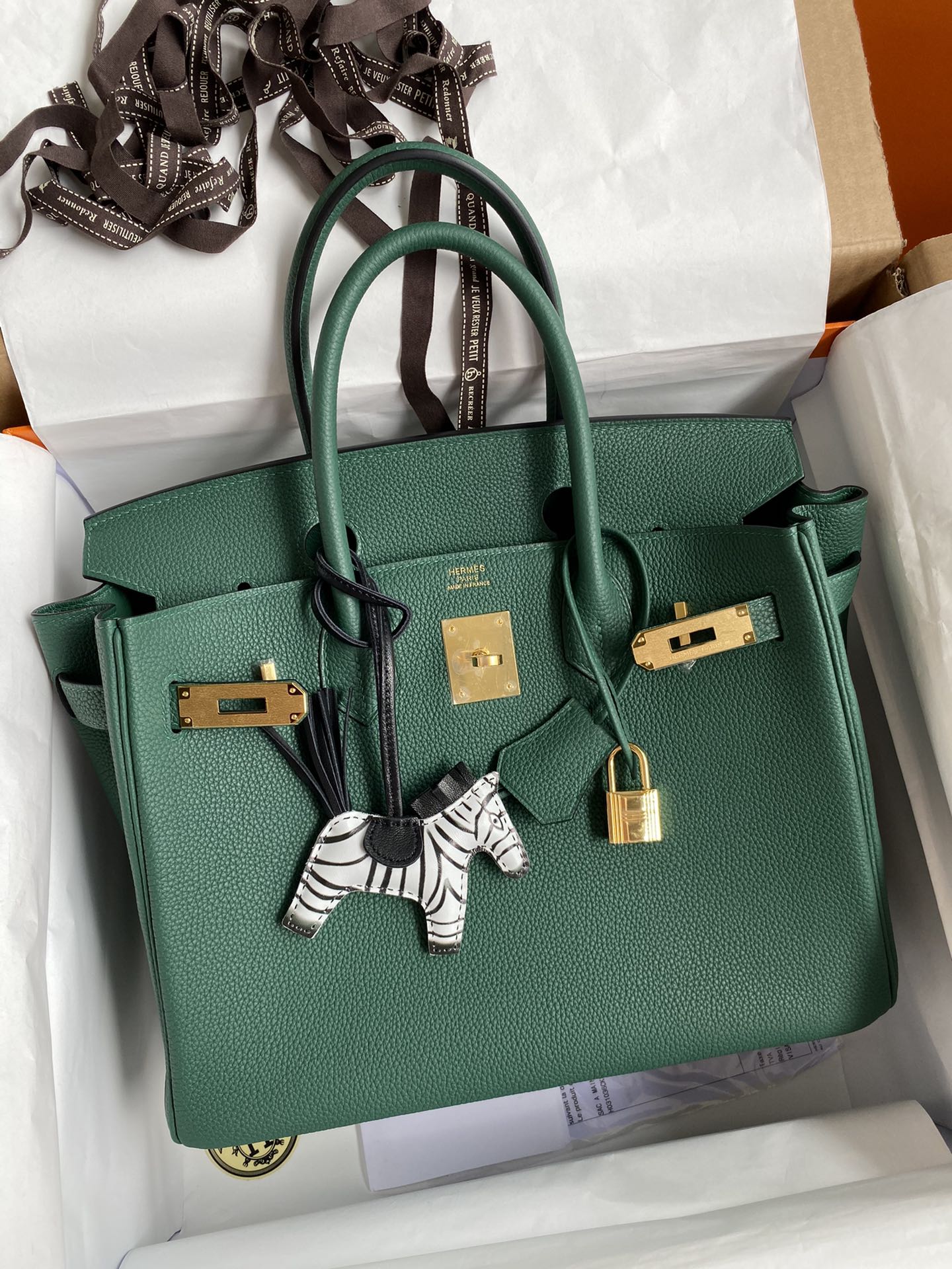 Hermes Birkin 30CM Togo Leather Handbag Vert Vertigo